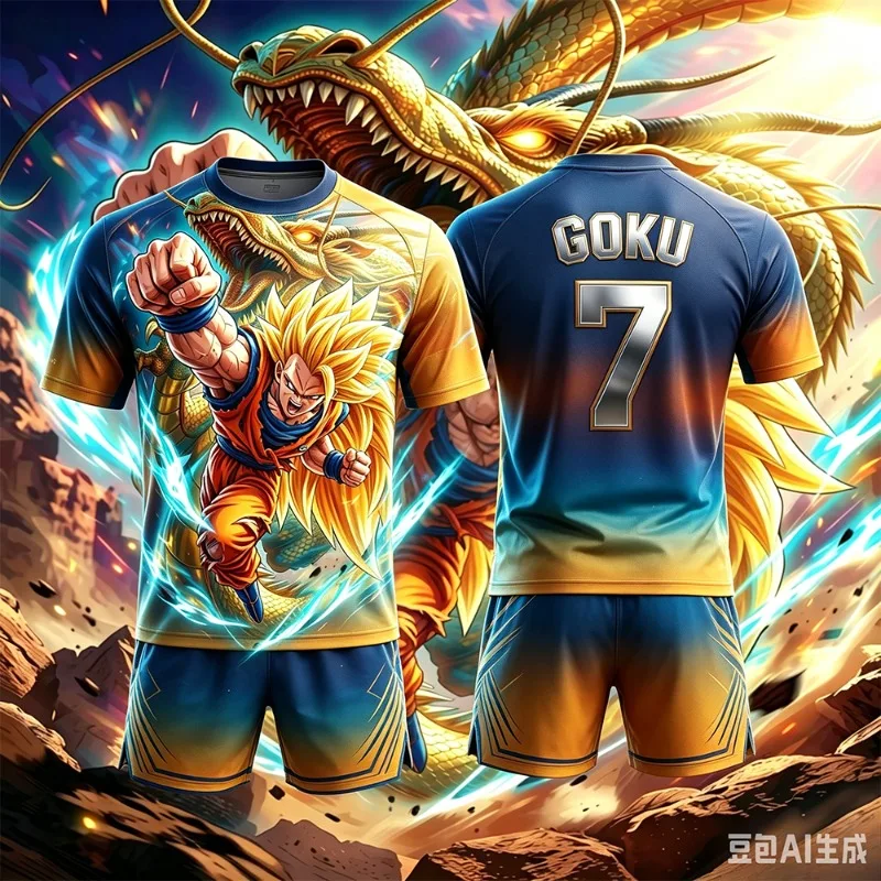 New Dragon Ball Son Goku Boxing Set MMA Octagonal Cage Breathable Speed Drying Training Tee Shorts Set Men Oversized Tshirt Set