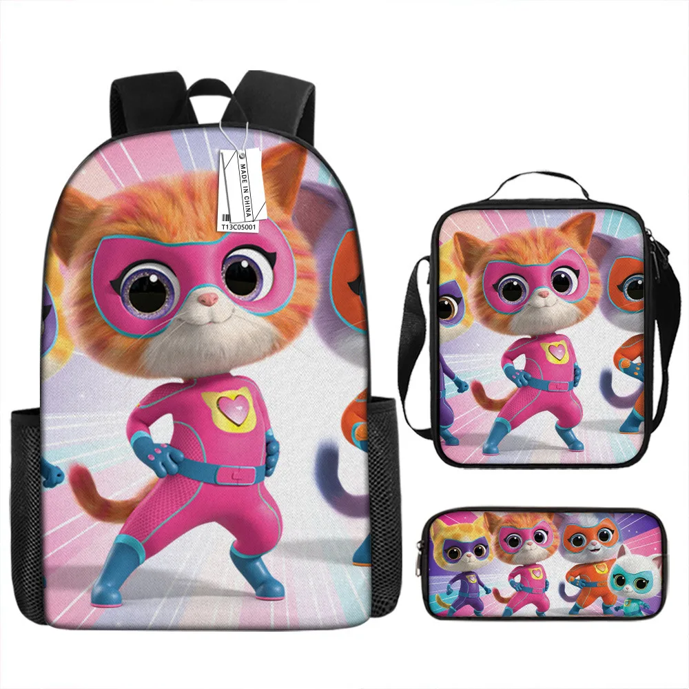 Cute Cat Super kitties Schoolbag Travel Backpack Lunch Bag Pencil Case set for Kids Students