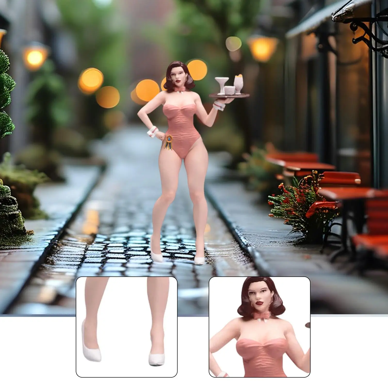 

1:18 Girl with Serving Tray Model Tiny People Figurine, Mini Women in Swimsuit Figure for Micro Landscape DIY Scene Sand Table