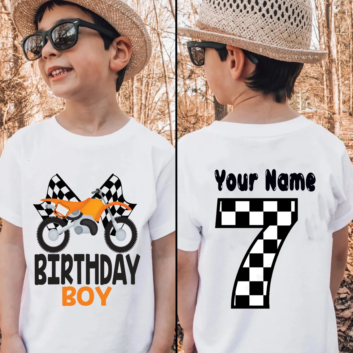 Personalized Name Boys Tshirt Motorcycle Birthday Tshirt1-9year Kids Tshirt Birthday Party Gift Fron/ Back Print Patterns Tshirt