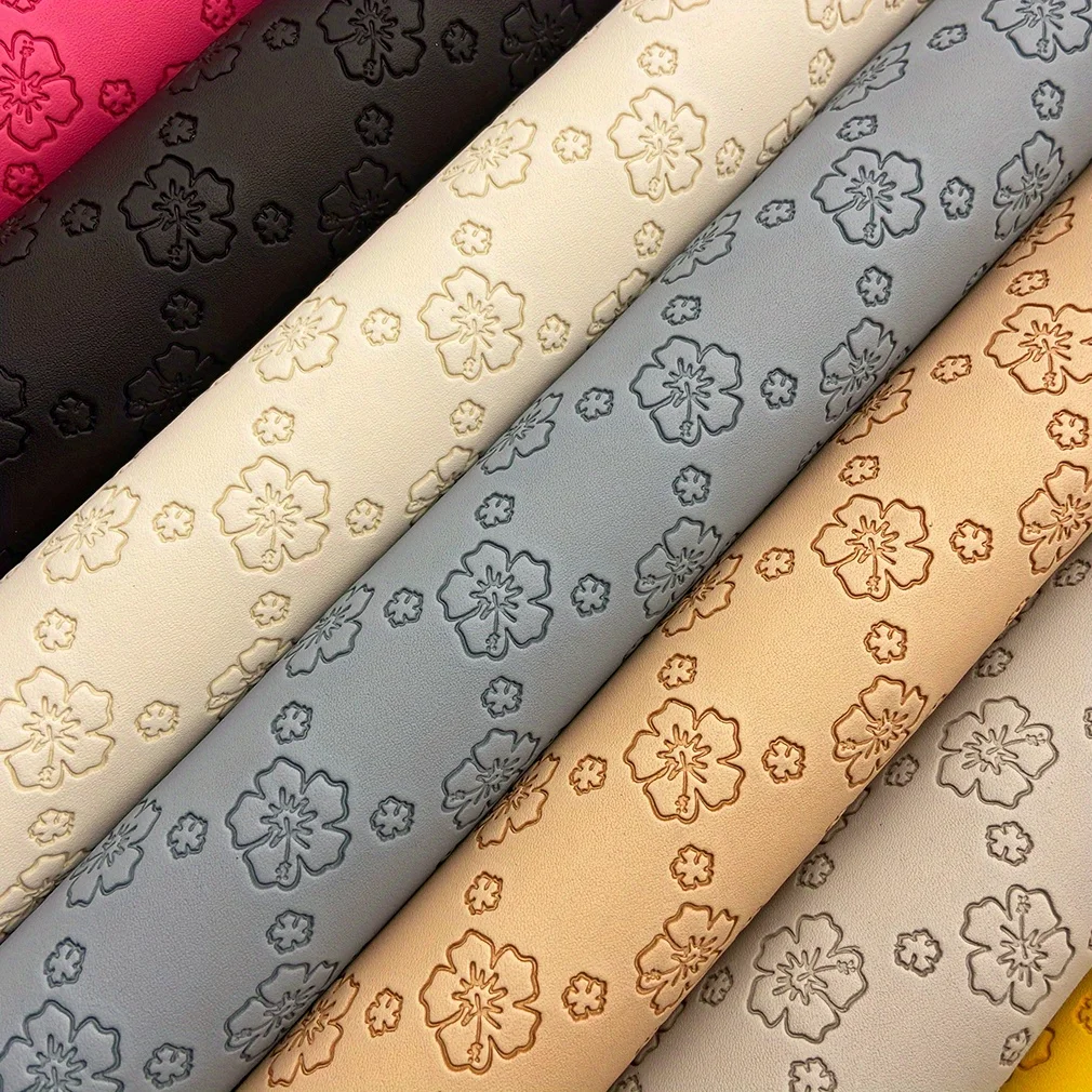 Flower Faux Leather Fabric 16x54 inch Embossed Leatherette Fabric for Hairbows Cosmetic Bags Phone Cases Handbags-Craft Making