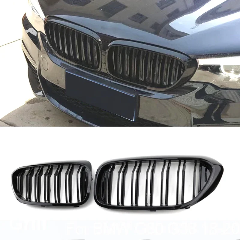 For BMW 5 Series G30 G38 525I 530I 540I 550I Car Front Bumper Grilles Grille Gloss Black Grill 2018-2020 Double Slat Grilles