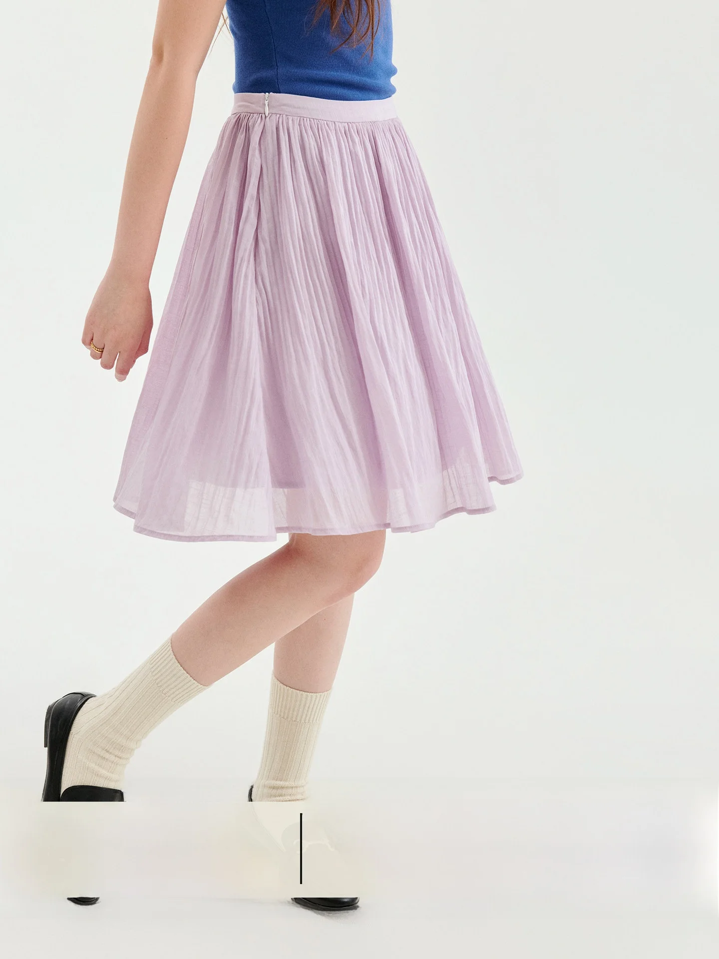 AMUU Original Purple Pleated Chiffon Lenzing Half Skirt Women's Summer New Gentle A-Line Short Skirt High Waist Korean Style