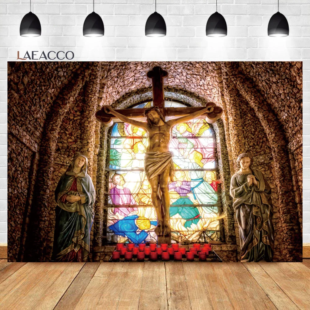 

Laeacco Retro Jesus Cross Christian Church Our Lord Photo Backdrop Christ God Bless Baptism Baby Portrait Photography Background