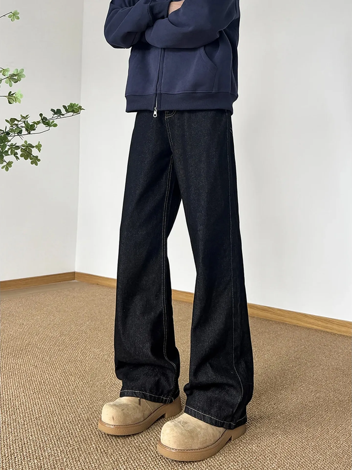 

American High Street Original Jeans Color Men's Spring Curved Knife Wide Leg Pants Lengthening Legs Straight Micro Flared Pants