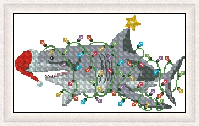 Embroidery Cross Stitch Kits Craft DIY Needlework Cotton Canva Christmas Jaws 35-24  32CT 28CT Metallic aida