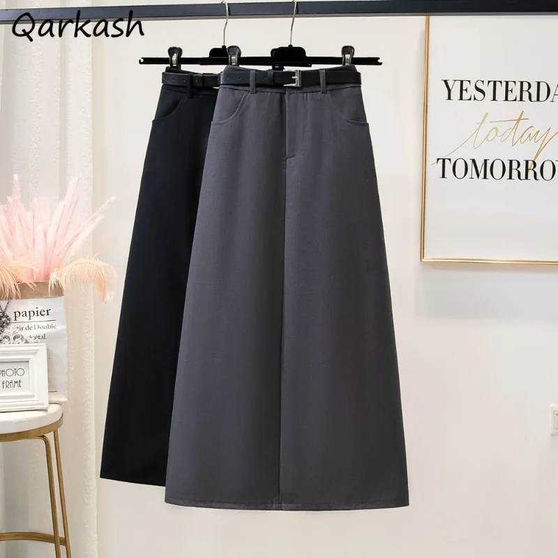 

Back-slit Vintage Skirts Women Midi Elegant Summer High Waist Office Lady Belt Simple Faldas Mature Streetwear Feminino Ulzzang