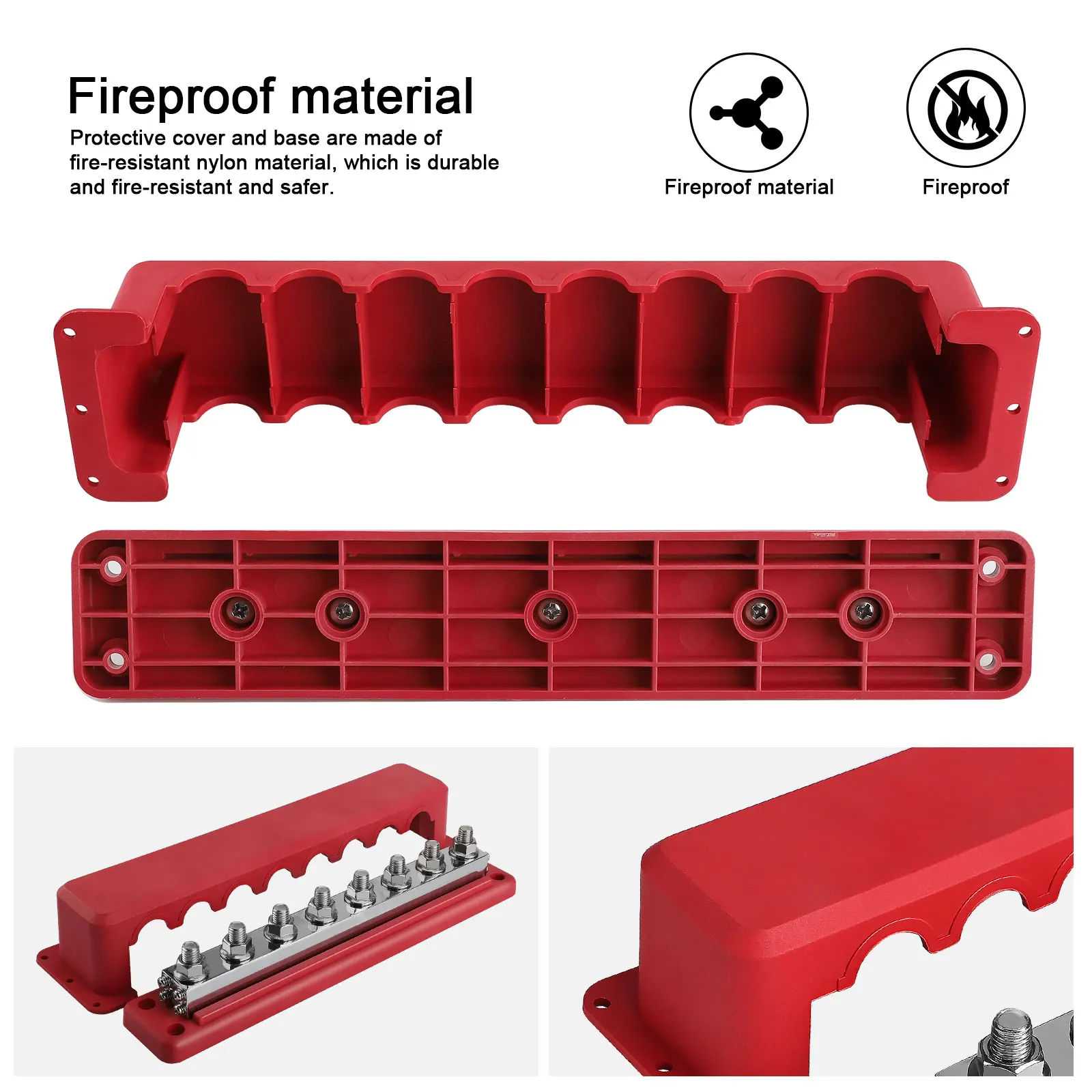 M10 Power Distribution Block Bus Bar 600A Buss Bar 24v Electrical Terminal Block 3/8 inch for Caravan Truck Boat Car Camper RV