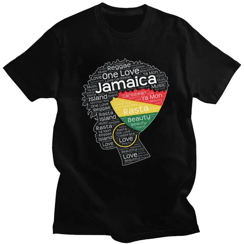 Custom Jamaica Jamaican Woman Afro Puff Tshirts for Men Short Sleeve Leisure T Shirt Afro Word Art T-shirts Pure Cotton Tees