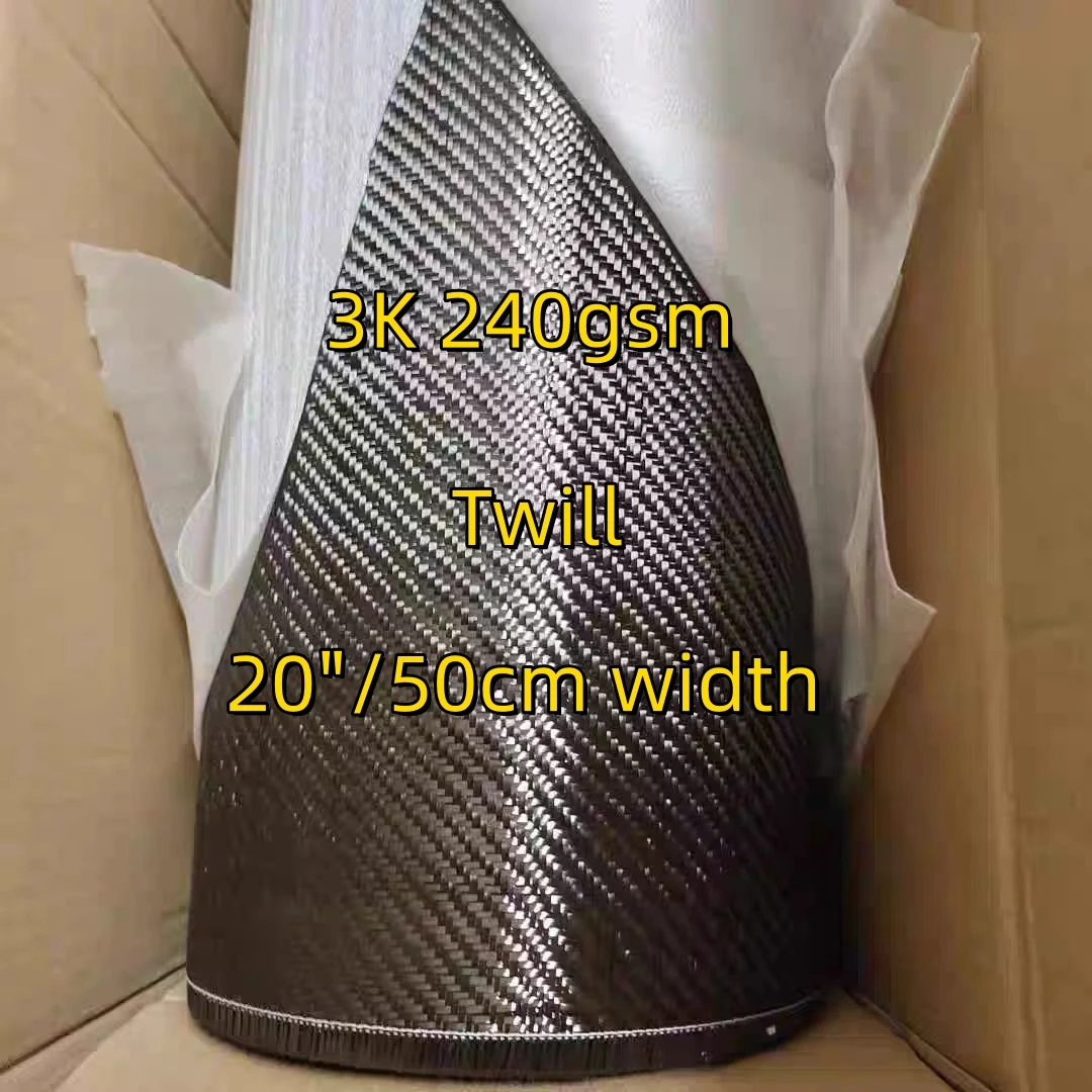 [الدرجة A+] قماش من ألياف الكربون الحقيقية قماش كربون 3K 240gsm 2x2 تويل 20 بوصة/50 سم عرض، يستخدم للدراجات والدراجات النارية والسيارة وقضبان الصيد