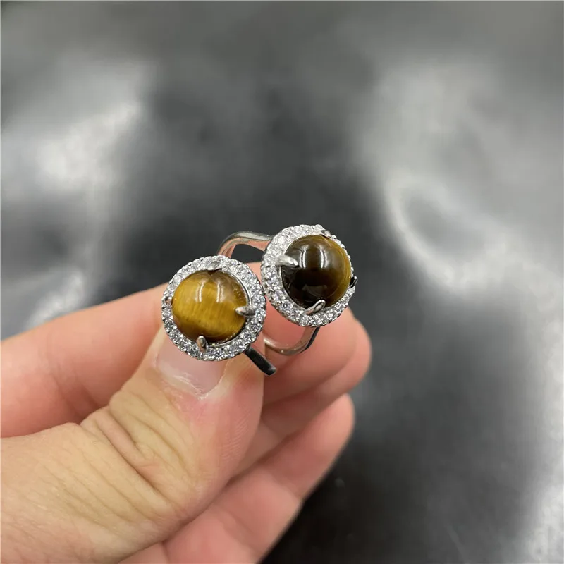 

Natural 925 sterling silver inlaid Gradient Tiger Eye Stone rings natural jade rings resizable rings for women engagement gift