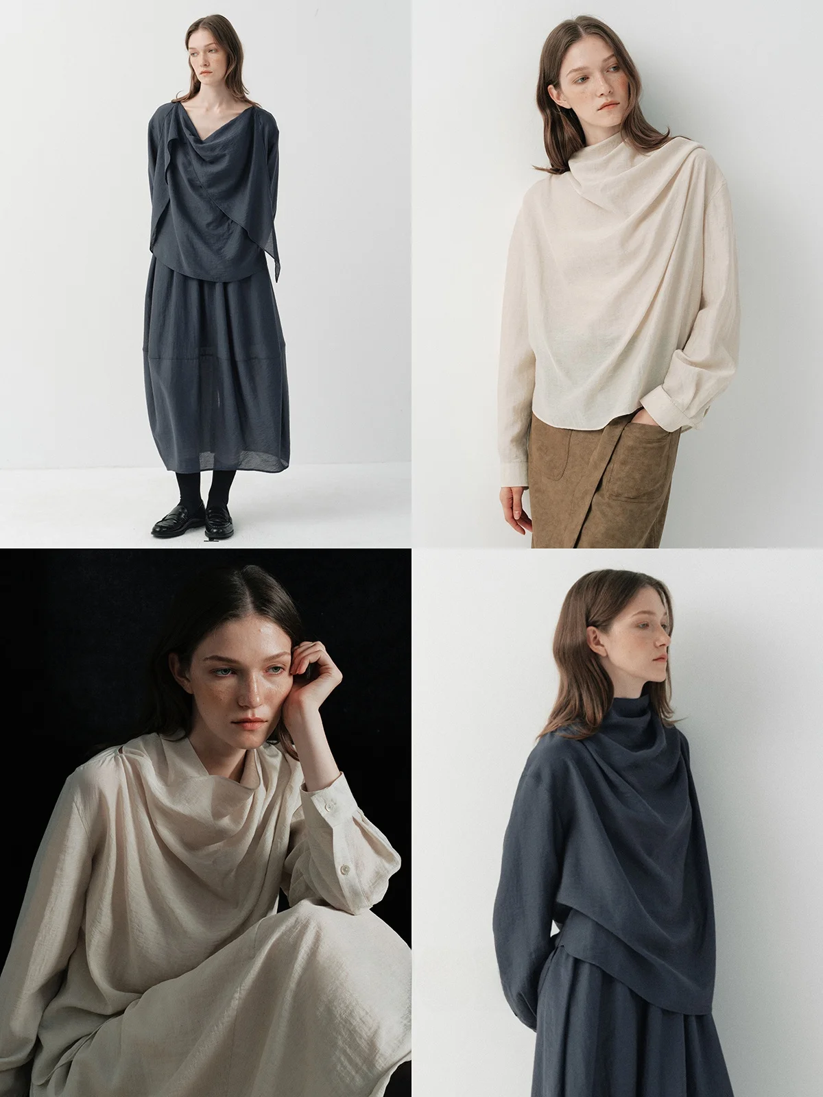 

Асимметричный комплект из хлопка и льна: рубашка с отложным воротником и юбка, женский повседневный дышащий удобный костюм с длинными рукавами