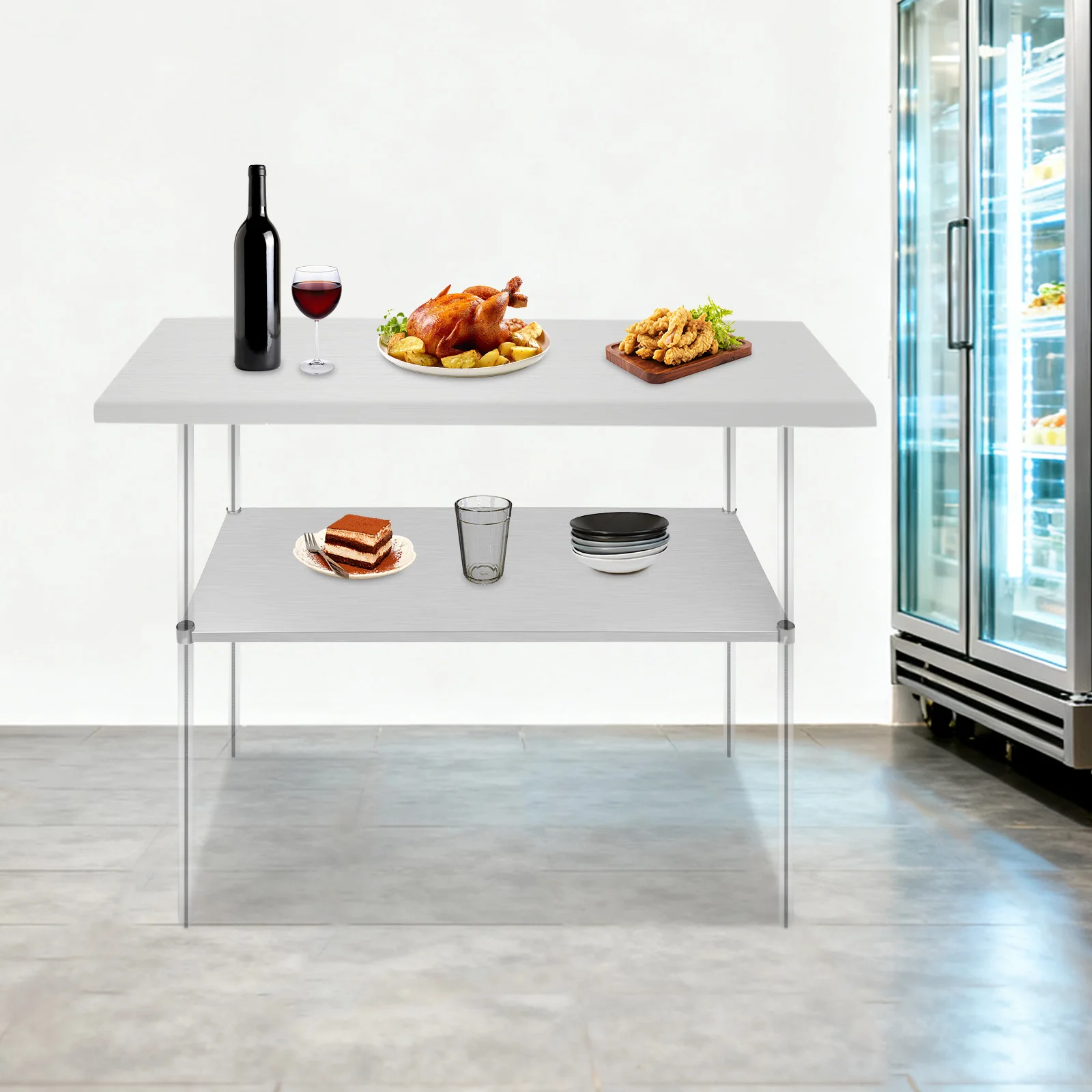 

Silver Stainless Steel 145x55x4.2cm Adjustable Workbench Lower Frame Bearing 100kg Stainless Steel Under-table Shelf