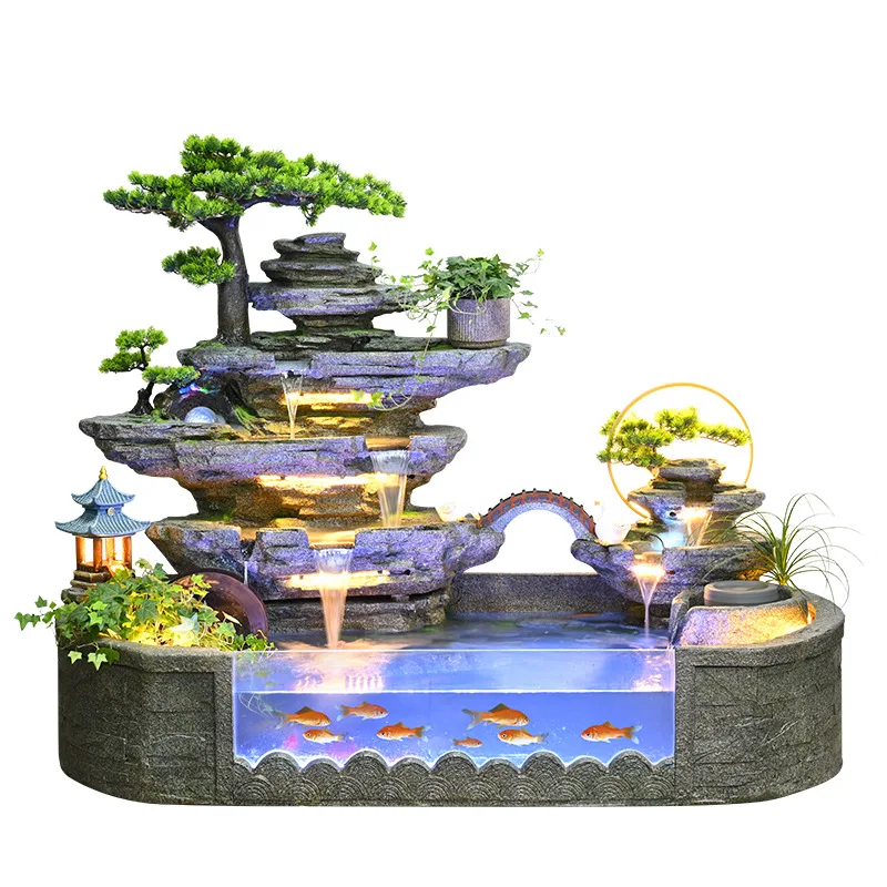 Large rockery stone fountain flowing water living room courtyard dining room decoration