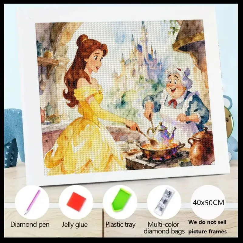 

1PC Disney Princess Belle & Royal Kitchen 5D DIY Diamond Painting Kit, Beauty and the Beast Cartoon Full Drill Round Rhinestone
