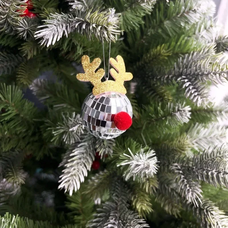 

New Christmas Disco Ball Ornaments Elk Hat Xmas Tree Pendant Snowman Santa Claus Hanging Ball Merry Christma Decor New Year 2025