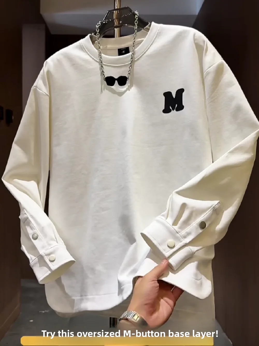 

Men's round Neck Long Sleeve Sweatshirt Simple Letter M Design Casual Comfortable Cotton Polyester Blend Anti-Wrinkle Treatment