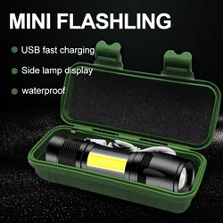 Mini latarka LED COB + XPE przenośna latarka USB ładowanie latarnia kempingowa Zoomable Focus Light latarka taktyczna z klipsem na długopis