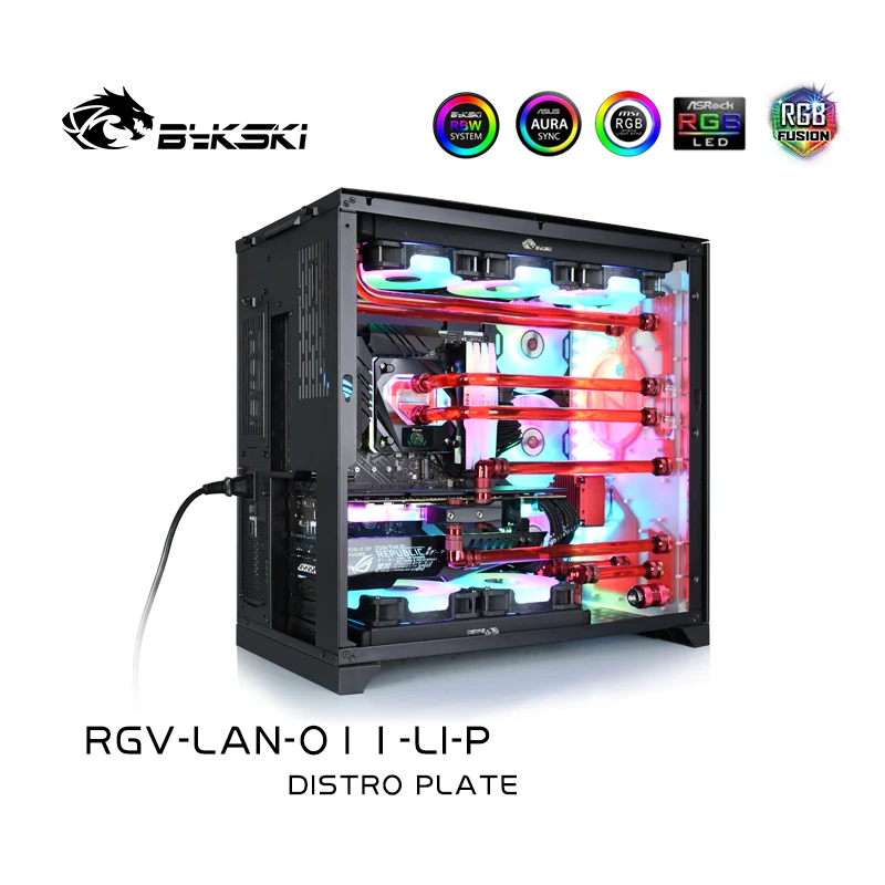 Bykski Distro Plate pour Lian Li PC-011-Analyste de panneau avant-PMMA W/PŽ+ W/ 5v Adressable Water Cooling ARGB Light