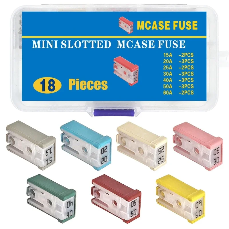 18pcs Car Fuses Assortment Kit Square Special Fuse Sleeve Kit With Plastic Shell Box Car Replace Accessories 15-60A Mcase Fuse
