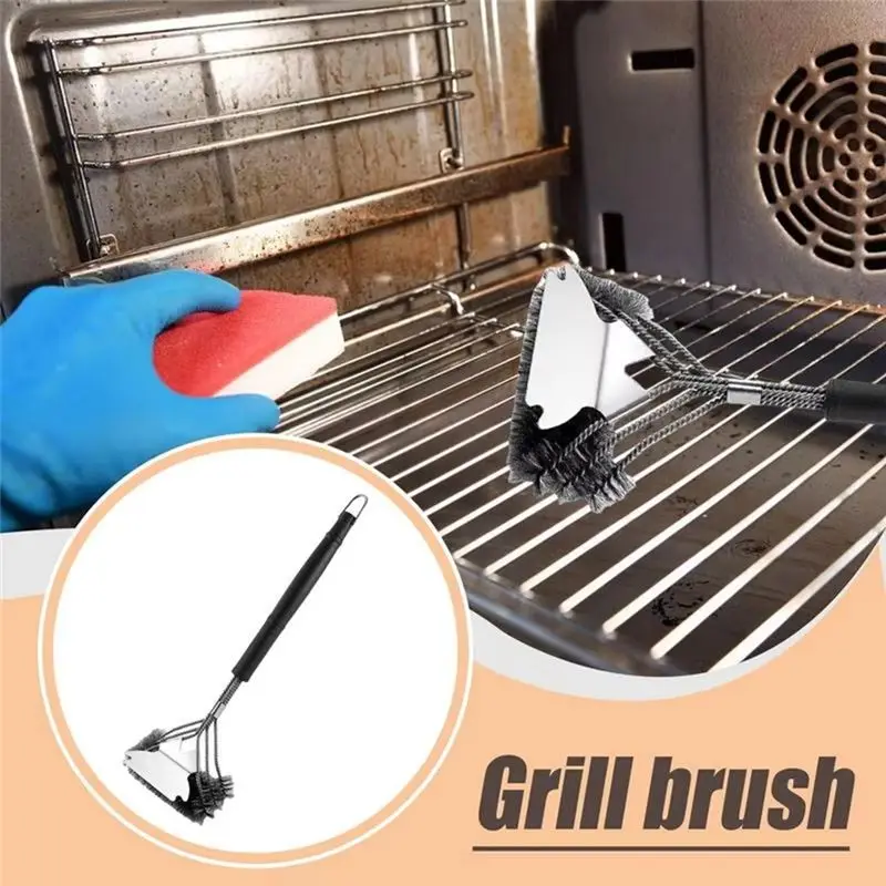 A56P-BBQ Grill Brush Stainless Steel Grill Cleaning Brush Ergonomic Safe Accessories For Porcelain Cleaner Outdoor Non-Slip