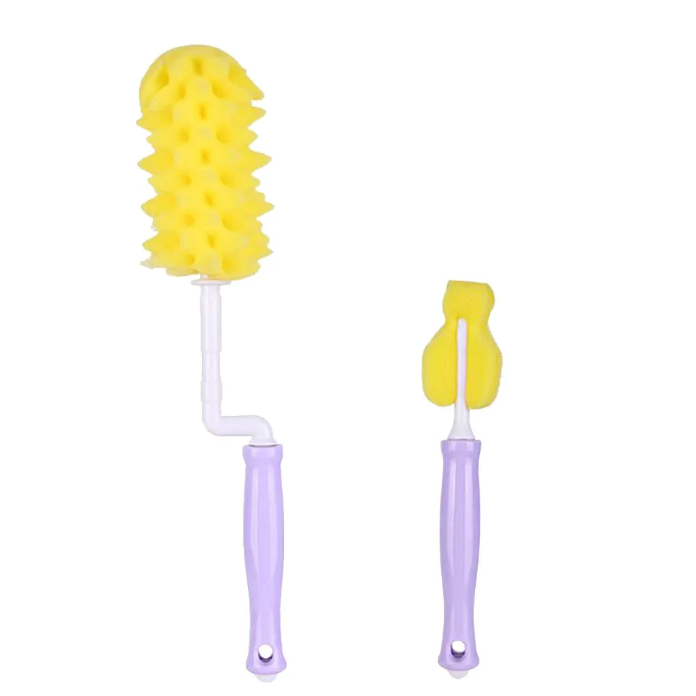 

2Pcs Baby Nursing Bottle Brush Set Rotatable Feeding Bottle Cleaner Sponge Pacifier Brush Pineapple Shape Handle Hanging Hole