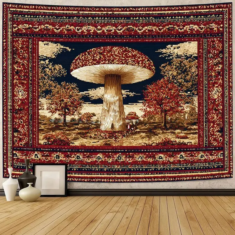 VIKAMA Mushroom Blacklight Tapestry, Neon Forest Bohemian Wall Hanging for Bedroom Living Room Psychedelic Galaxy Decor