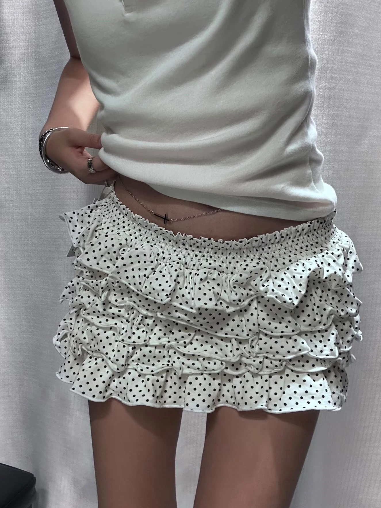 

Polka Dot Tiered Skirts Women Summer Elastic Low Waist Lining Ruffles Short Faldas Vintage Sweet Ballet Preppy Style Skirt Y2K
