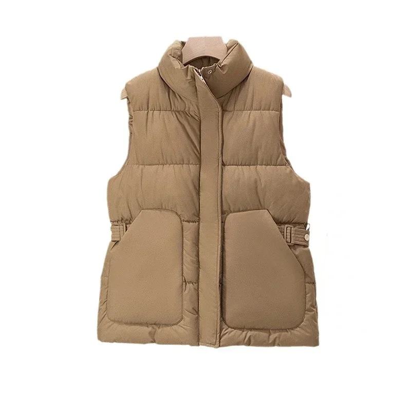 صدرية نسائية قطنية بياقة قائمة ، ملابس فضفاضة خارجية بدون أكمام ، موضة جديدة ، الخريف والشتاء ، صيحات الموضة