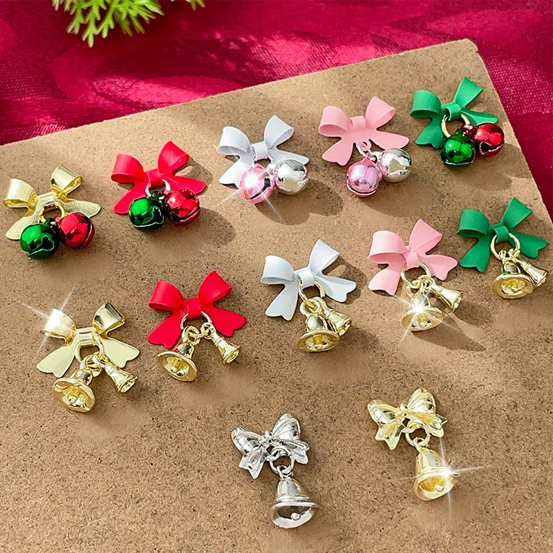 

3 шт., праздничный рождественский колокольчик, красочный бант, подвески для дизайна ногтей, новогодний роскошный хрустальный колокольчик Авроры, кулон, детали для украшения ногтей