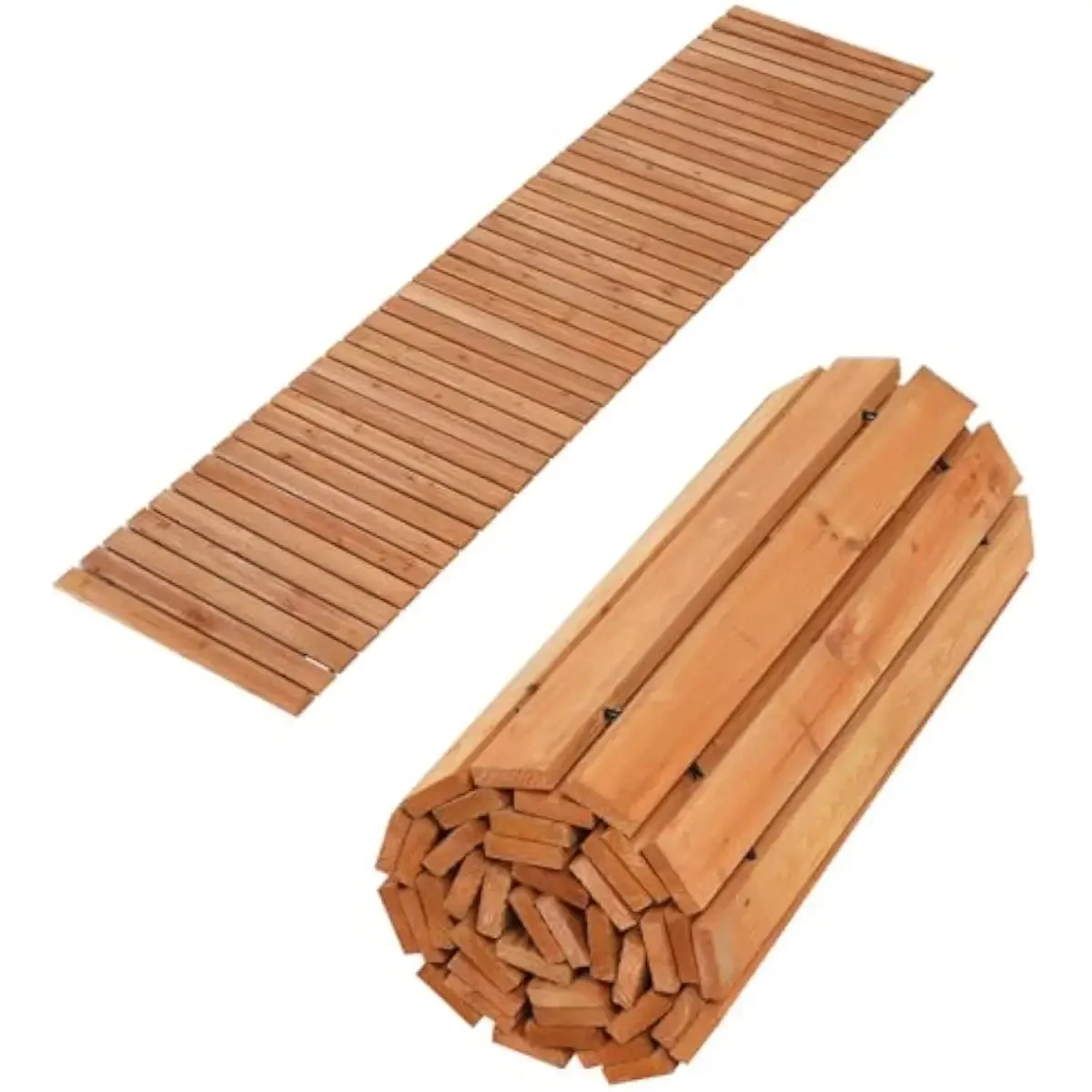 Natural Fir Wood Outdoor Pathway 8 Feet Long X 22 Inches Wide Roll-Out Design with Textured Non-Slip Surface Flexible Metal Wire