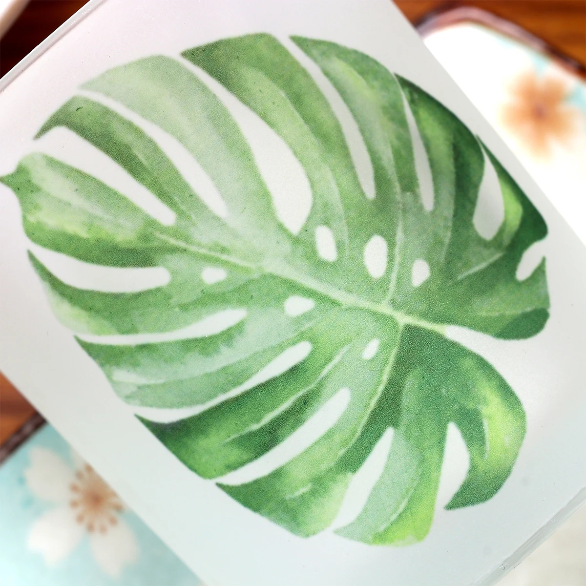 

6 pcs Glass C Holder Monstera Leaf Design Aromatherapy Tea Light Holders Tabletop nament Gift Idea Romantic Atmosphere