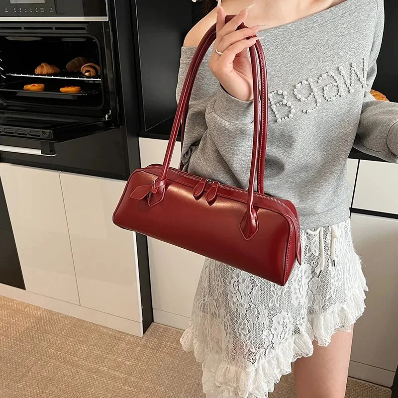 Vintage Lange Schultertasche für Damen, Luxuriöse Rindsleder-Handtasche, Damen-Umhängetasche für Pendlerinnen und Einkäufe – Detail 6