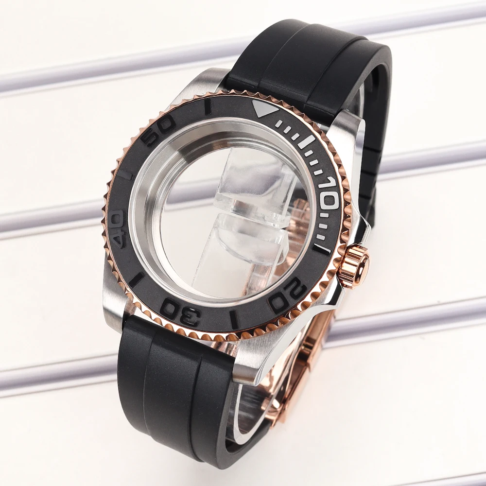 40mm Men 20ATM Watch Case Black Rubber Strap Sapphire For YACHT NH35 NH36 NH34 4R 7S26 Miyota8215 ETA2824 Watch Cases Refit Part image 3