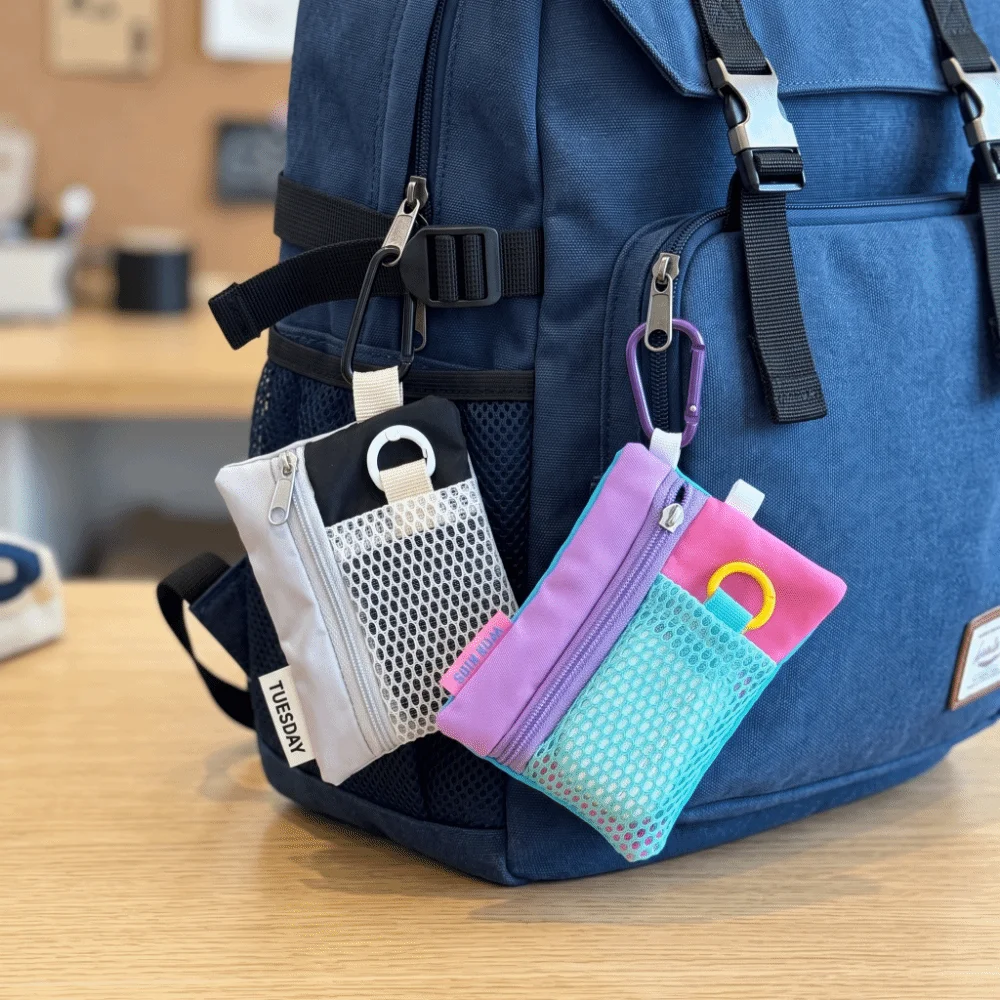 Practical Zipper Mini Canvas Pouch Color Block Lightweight Earphone Bag Portable Multi-Function Key Pouch Daily Carry