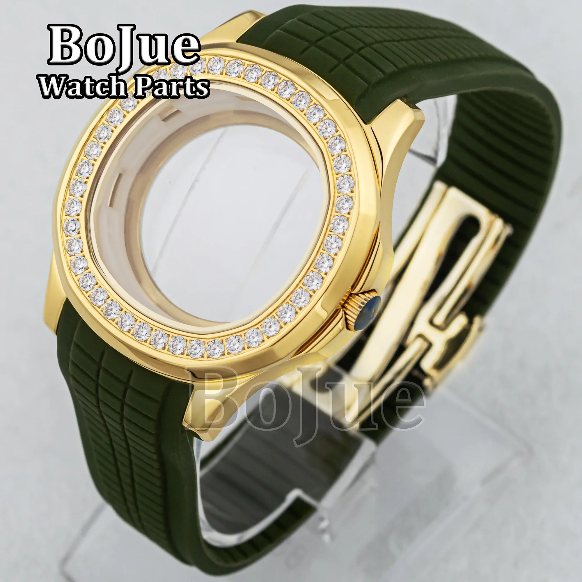 

42mm Diamond Watch Case Rubber Strap 32mm Dial For MOD AQUANAUT Nautilus NH34 NH35 NH36 Automatic Movement Parts Sapphire Glass
