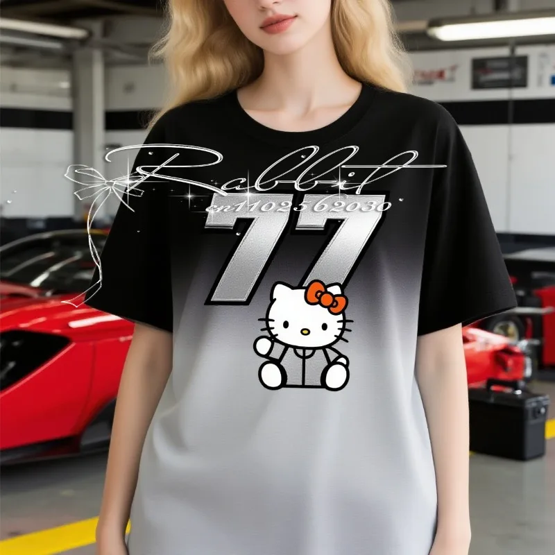 

2025 New Summer Trend Gradient Sports Quick Drying Jersey, Hello Kitty Fashion Casual 3D Printed Sports T-shirt Loose Large Size