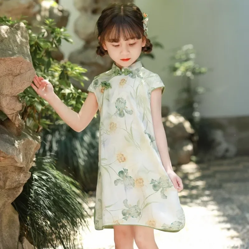 Girls Qipao Summer Dress Retro Improved Hanfu