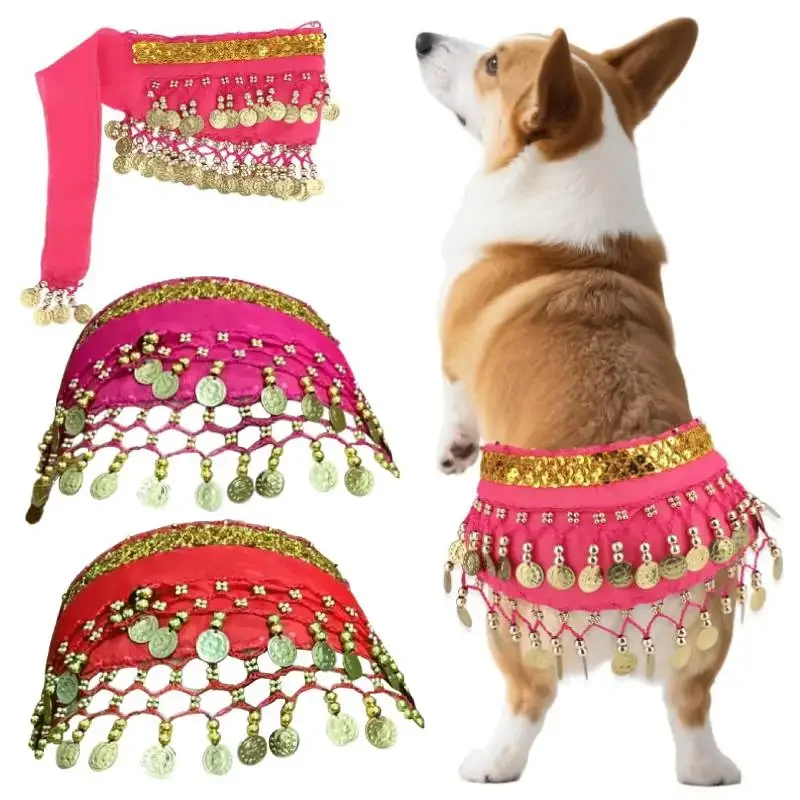Dog Belly Dancer Skirt, Waist Chain Corgi Hip Scarf Costume Puppy Belly Dancing Accessories for Pet Cosplay Party Halloween