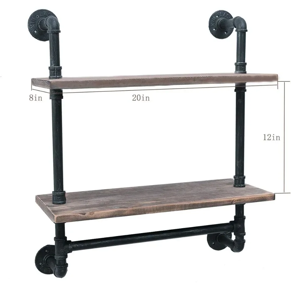 

Industrial Pipe Bathroom Shelves Wall Mounted 2-Shelf,Rustic Pipe Shelving Wood Shelf with Towel Bar,Pipe Floating