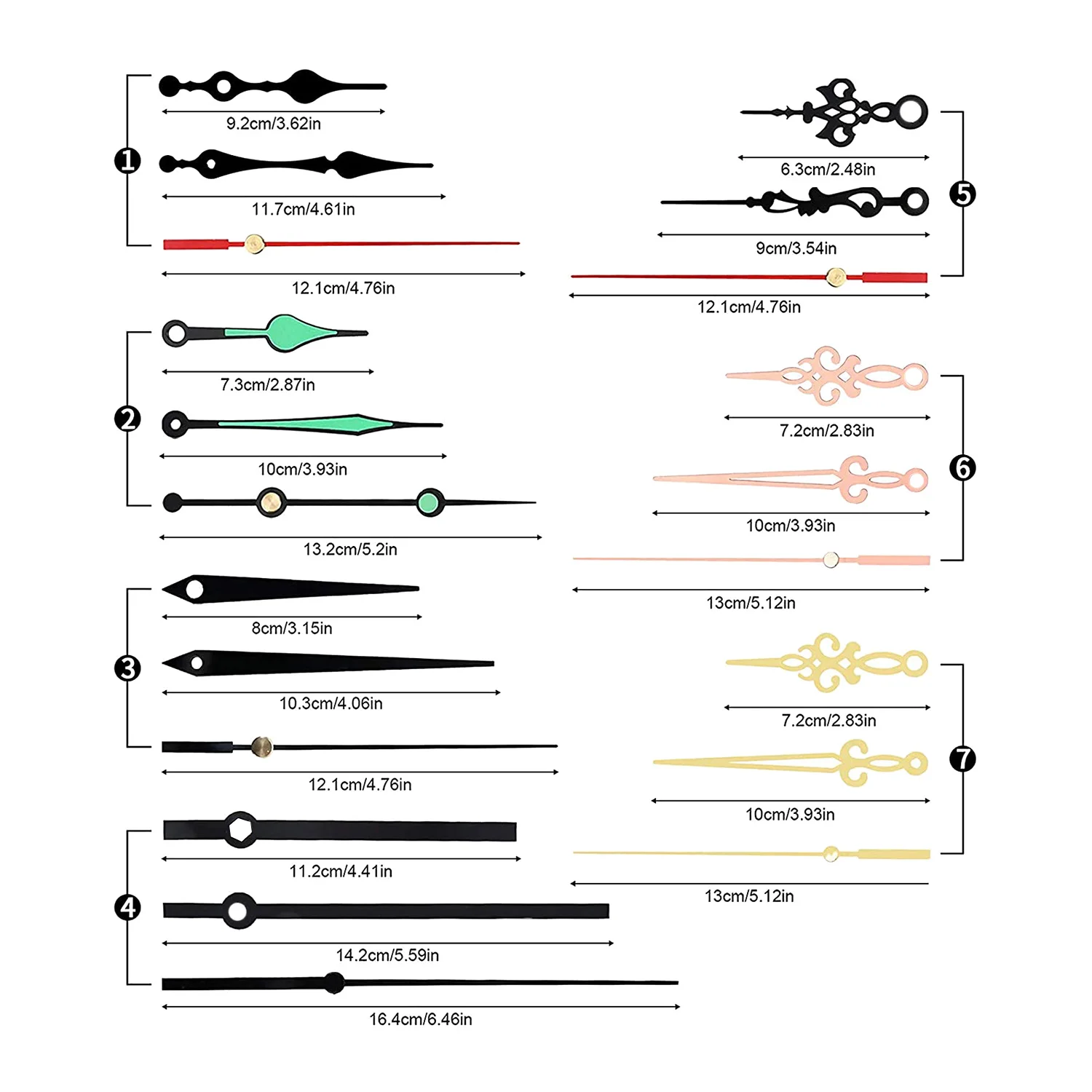 Clock Hands And Motor Kit Clock Mechanism Replacement With 7 Pairs Of Hands DIY Quartz Clock Movement Repair Parts Kit