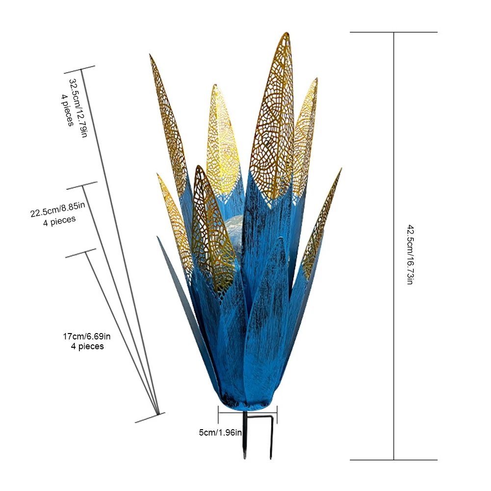 2Pcs Tequila Rustic Sculpture Multi-Color LED Solar Light Metal Agave Plant Home Decor Tequila Plant Home Decor Lawn Ornaments