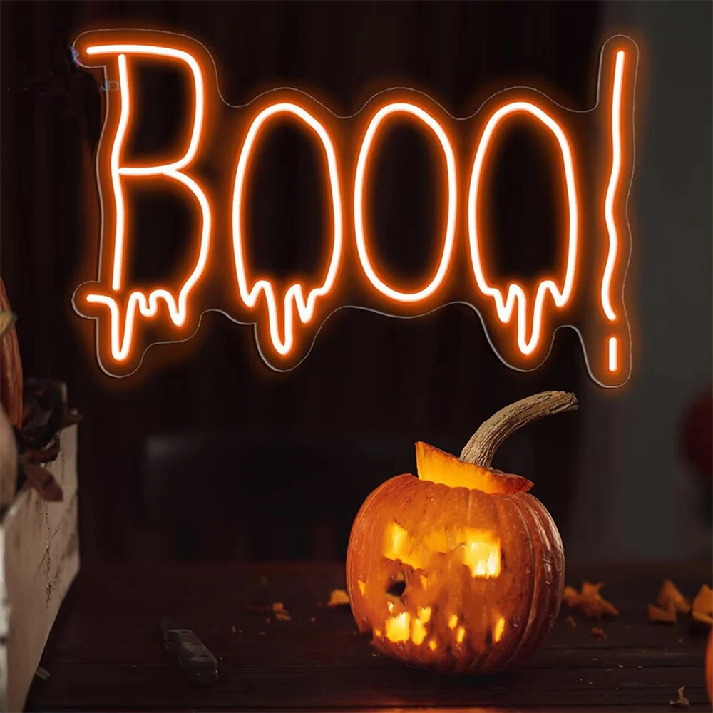 Boo! Halloween Neon Sign For Halloween Party Decoration Dimmable LED Light Up Sign For   Home Bar Living Room Neon Sign USB