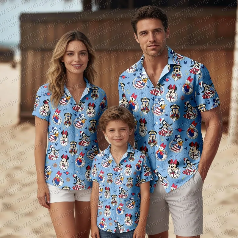 Camisa con Botones de Mickey Mouse 2026, Camisa Hawaiana de Mickey y sus Amigos, Camisa con Botones de Verano Tropical, Cómoda y Transpirable