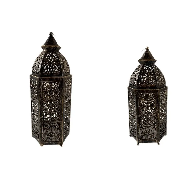 Holiday Hollow Moroccan Candlestick Decoration Home Ornament Vintage Wrought Iron Wind Lamp European Cloth Style Candlestick