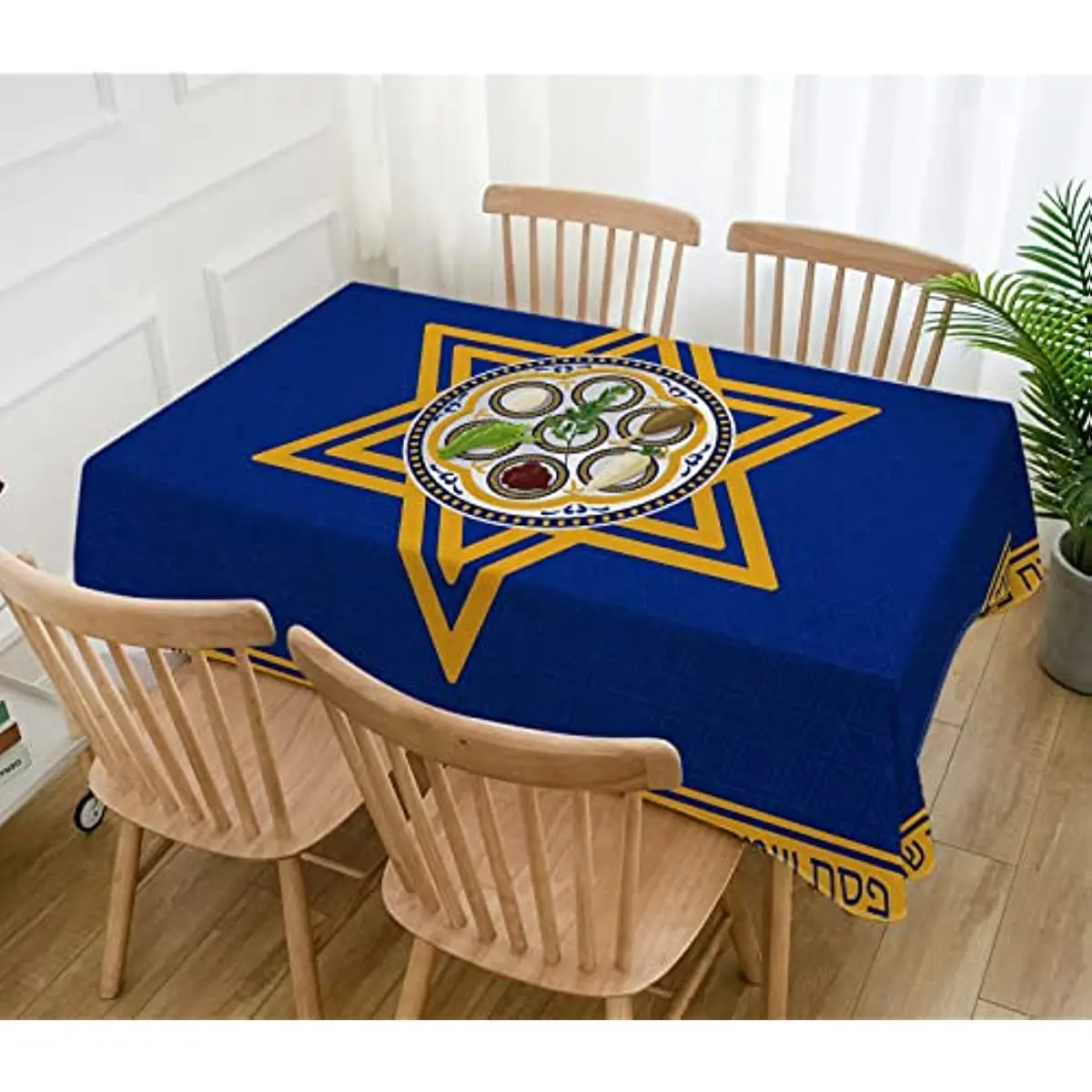 Passover Waterproof Rectangle Tablecloth Star of David Pesach Seder Jewish Holiday Party Decoration Kitchen Dining Home Decor