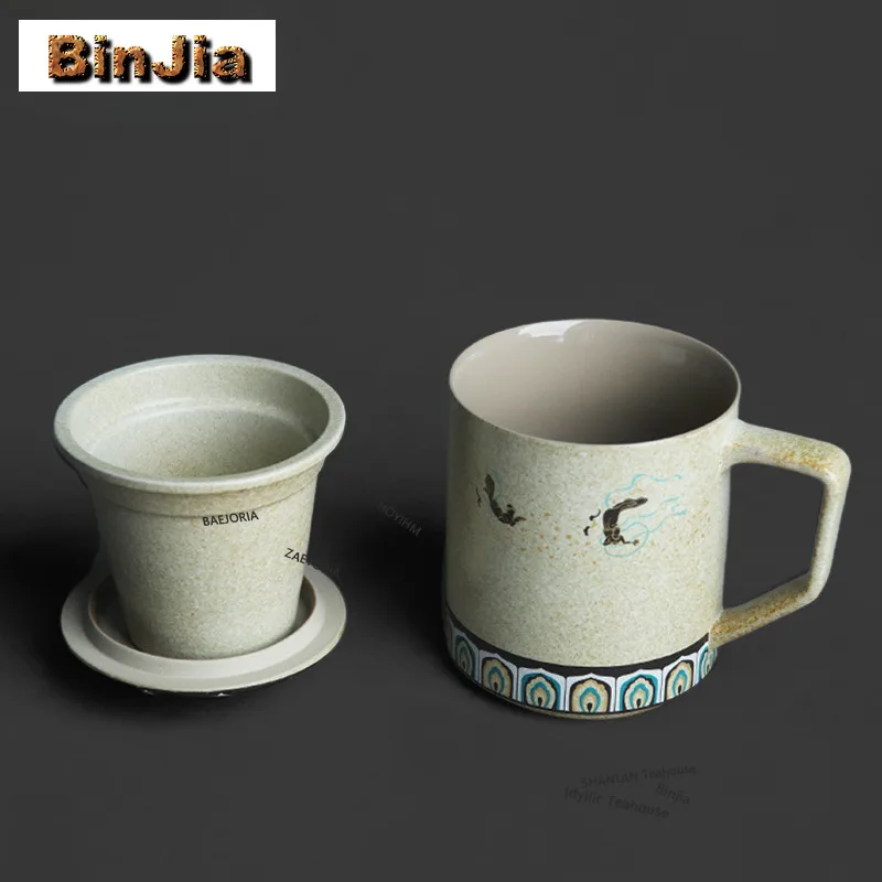 BAEJORIA 450ml Dunhuang Apsaras Filter Tea Separator Cup Traditional Tea Mug With Infuser Tea Soaking Office Water Cup Ornaments