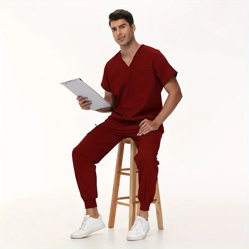 Men's Short Sleeve Nurse Uniforms Oral Hospital Staff Scrub Suits Men's Doctor Sets