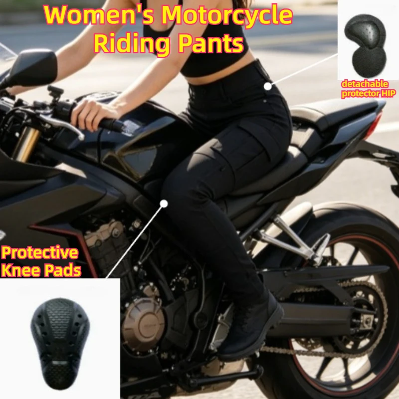 

Women's Retro Motorcycle Riding Pants Multi-Pocket Anti-Drop Wear Resistant Motocross Biker Protective Trousers