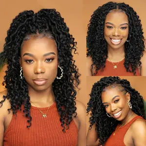 Faux locs sintético crochê cabelo 14 polegada pré looped deusa locs crochê cabelo com extremidades encaracoladas extensões de cabelo de crochê para mulher 8 principais vendas cabelo 14 inches cacheado - №3